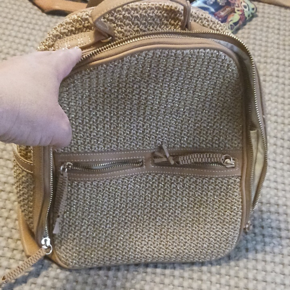 Tan Textured Backpack with Luxurious Sheen